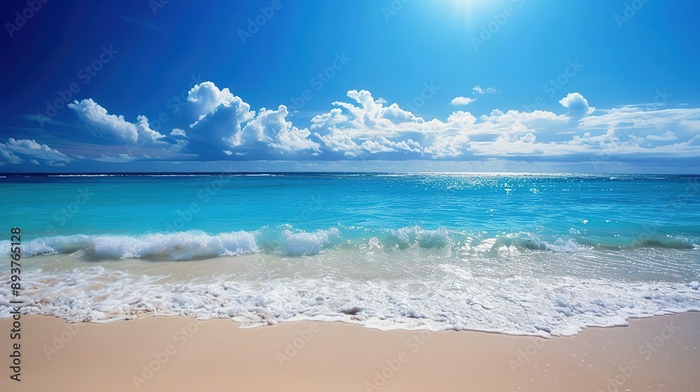 Obraz premium Tranquil Beach Scene With Clear Blue Sky and Gentle Waves