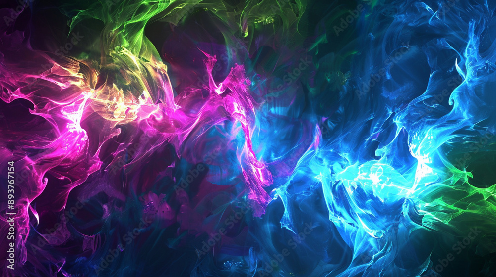Fototapeta premium Dynamic abstract background with sharp contrasts of electric blue, neon green, and hot pink, forming an energetic and modern design