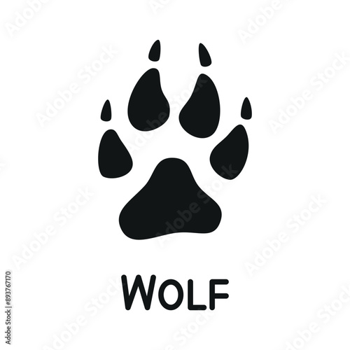 Wolf footprints silhouette. Vector drawing on a white background.
