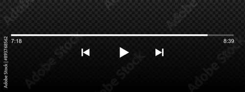 Audio or video player interface template with progress loading bar, play, rewind and fast forward buttons. Mediaplayer playback panel in mobile application. Vector graphic illustration.