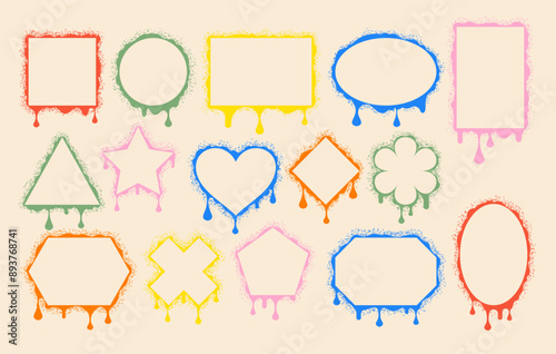 Vector Collection Of Graffiti-style Frame Shapes Including Circle, Star, Square And Heart. Flower, Pentagon, Hexagon