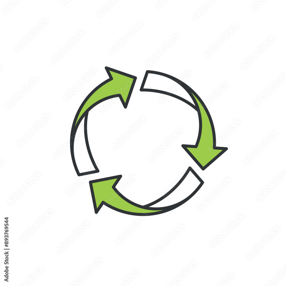 Icon of recycle. Picture of three green arrows circling around. It symbolizes the process of reusing old material into new material so it won't go waste and reduce pollution that can harm the nature. Icon of recycle. Picture of three green arrows circling around. It symbolizes the process of reusing old material into new material so it won't go waste and reduce pollution that can harm the nature.
