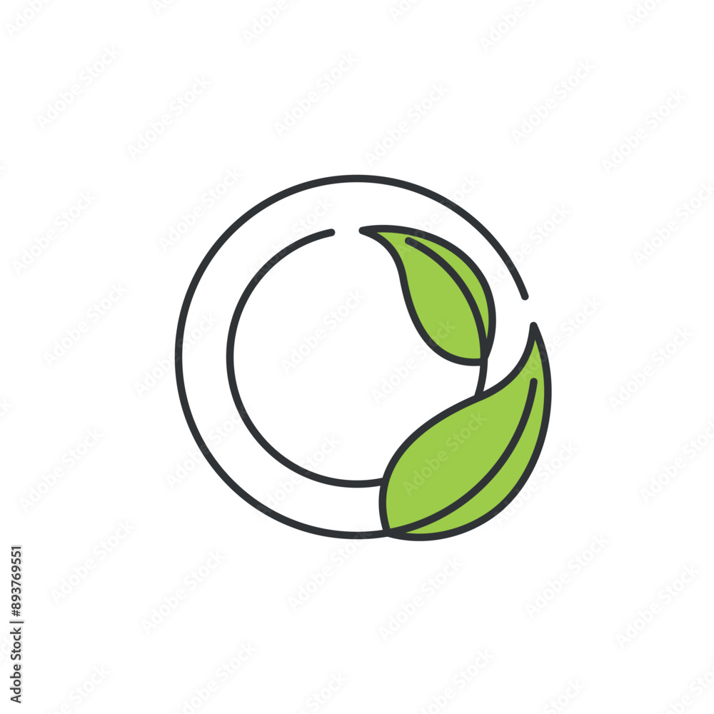 Icon of organic. Picture of two green leaves shaped in circle. It gives organic label meaning that it made, consist or related to nature or natural with no artificial chemicals added.
Icon of organic. Picture of two green leaves shaped in circle. It gives organic label meaning that it made, consist or related to nature or natural with no artificial chemicals added.
