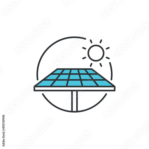 Symbol of sun as renewable energy. Icon the sun as the source of power to energy that can replenished naturally. Icon of new source of energy that can be used including the sun, wind, geothermal etc.