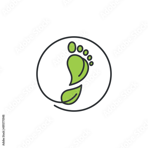 Symbol of carbon footprints. Icon of footprint in form of green leaves with circle. It refers to amount carbon dioxide emission activities of someone, building or company.