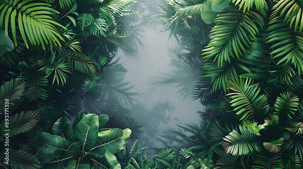 Naklejka premium Lush Green Tropical Leaves Background
