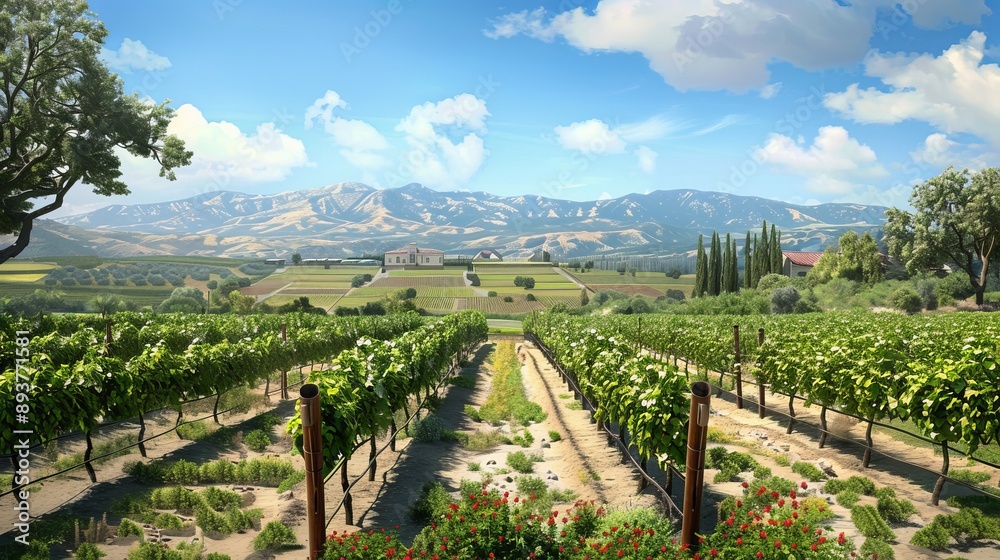 Obraz premium Vibrant Vineyard Vista A Breathtaking Display of Grapevines in the Heart of Wine Country