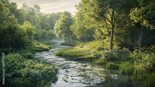 Serene River Meandering Through Enchanting Forest Nature's Peaceful Oasis