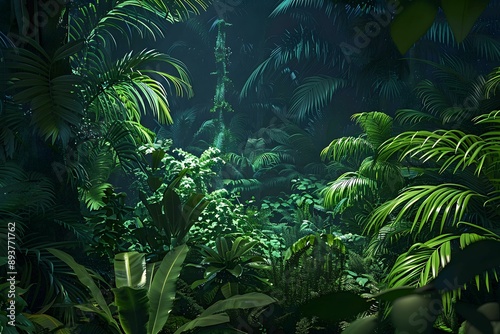 Fototapeta Naklejka Na Ścianę i Meble -  Tropical Rainforest Lush Green Foliage