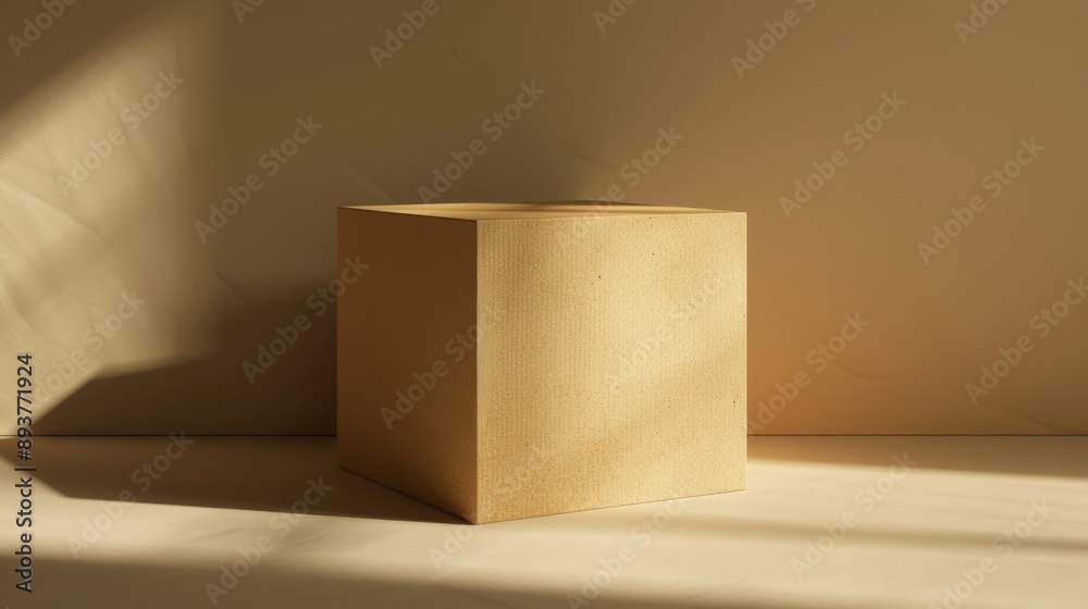 A minimalist scene featuring a textured beige cube on a light surface, illuminated by soft shadows, creating a serene and simple aesthetic A minimalist scene featuring a textured beige cube on a light surface, illuminated by soft shadows, creating a serene and simple aesthetic