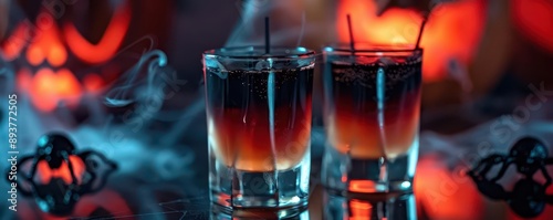 Spider venom shot with black and red layers, Halloween drink, bold and daring shooter photo