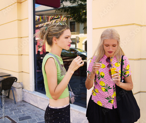 Urban Summer Snack Break  Friends Enjoying Refreshments