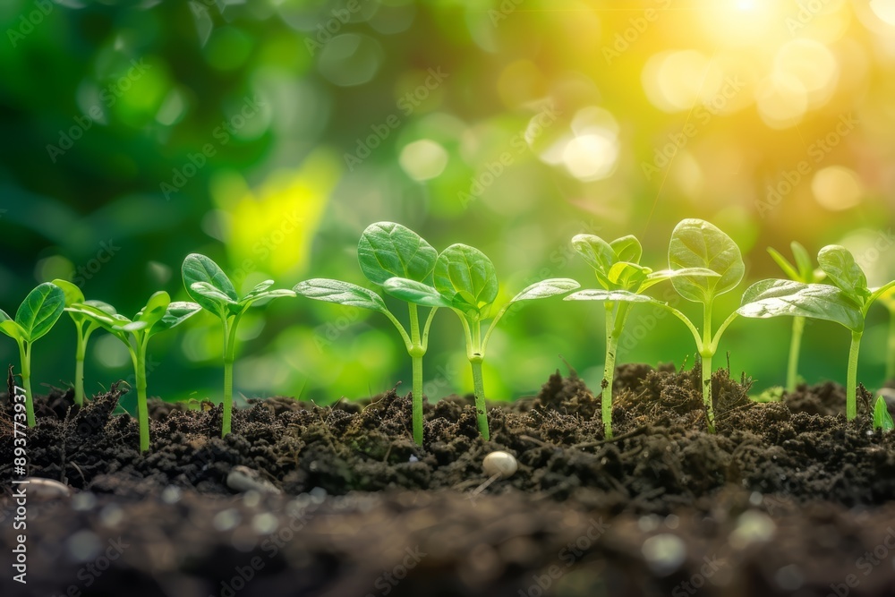 A close-up view of young green seedlings growing in rich soil under soft sunlight, symbolizing growth and new beginnings A close-up view of young green seedlings growing in rich soil under soft sunlight, symbolizing growth and new beginnings