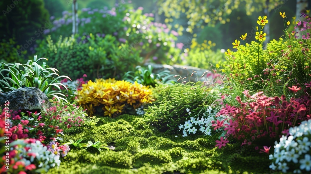 Enchanting Moss Garden Oasis Lush Greenery and Blooms in a Serene Nature Setting