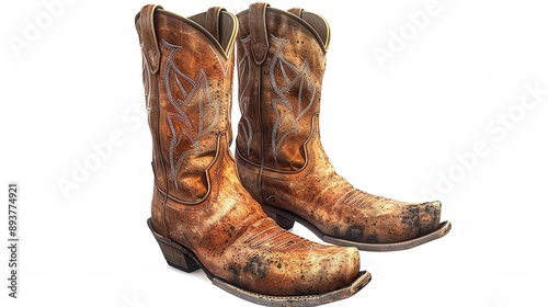 traditional cowboy boots with crocodile skin, isolated background