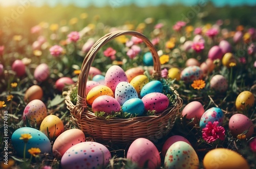 Easter Eggs Basket in a Flowerfield  © Diem