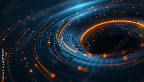 black hole is created orange and yellow lines on the surface of an abstract wave pattern