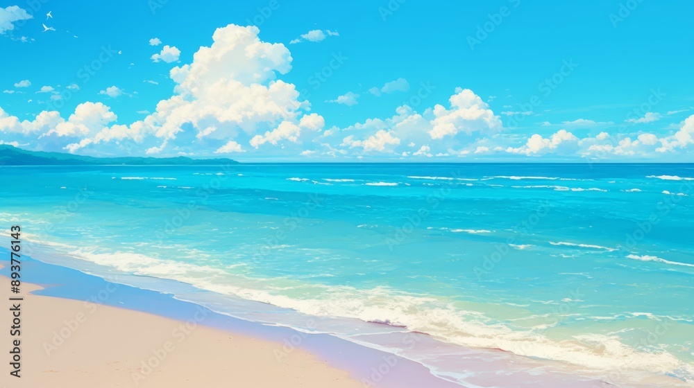 Serene Coastal Haven, an anime-inspired beach scene featuring a minimalist backdrop, gentle waves lapping at the shore, and a tranquil atmosphere filled with open space. Serene Coastal Haven, an anime-inspired beach scene featuring a minimalist backdrop, gentle waves lapping at the shore, and a tranquil atmosphere filled with open space.