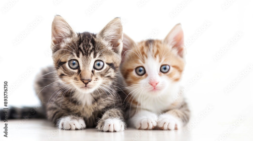 Two lovely kittens posing with space for text gazing at the text Two lovely kittens posing with space for text gazing at the text
