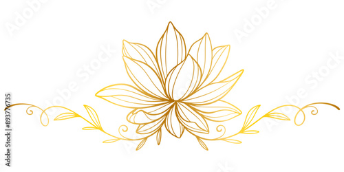 Lotus flower line art style with gold color Vector eps