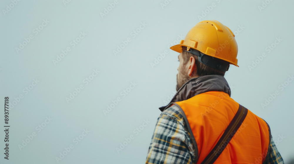 Construction Worker in Safety Gear Looking at Horizon on a Clear Day