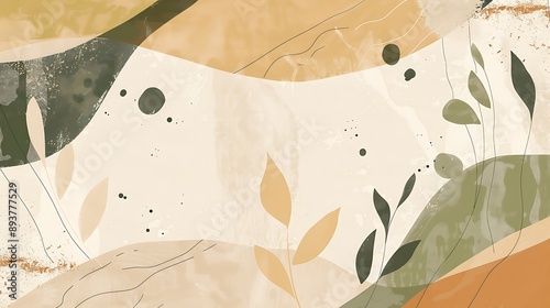 Abstract Art With Leaves And Brushstrokes