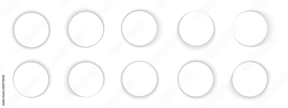 Set of round shadows. Circle soft overlay effect. Empty circular shades on floor or wall. Rounded shapes with dark gradient borders isolated on white background. Vector realistic illustration. Set of round shadows. Circle soft overlay effect. Empty circular shades on floor or wall. Rounded shapes with dark gradient borders isolated on white background. Vector realistic illustration.