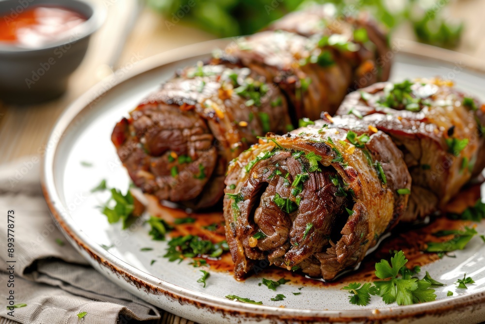 tasty traditional german roulades on plate tasty traditional german roulades on plate
