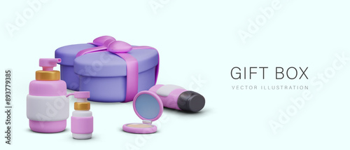 Gift cosmetic set concept in realistic style. Commercial layout