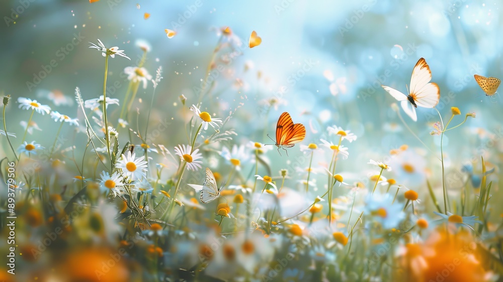 Enchanting Daisy Field A Whimsical Canvas of Butterflies in Flight