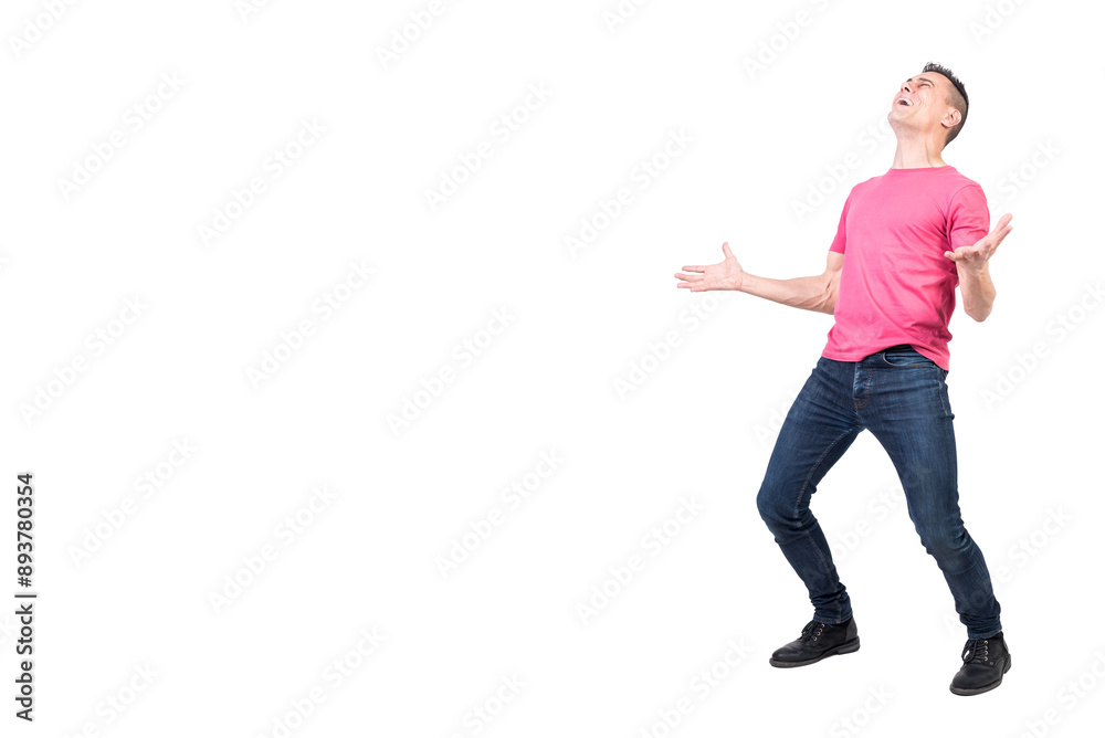 Man with pink t-shirt suffering and screaming Man with pink t-shirt suffering and screaming