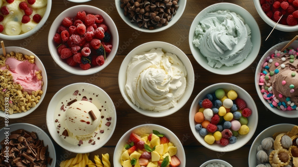 Indulge in a Colorful Symphony of Sweet Treats A Mouthwatering Array of Ice Cream Flavors and Toppings on Display Indulge in a Colorful Symphony of Sweet Treats A Mouthwatering Array of Ice Cream Flavors and Toppings on Display