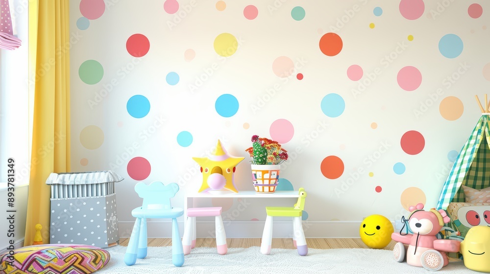 Obraz premium A playful wallpaper design with colorful polka dots