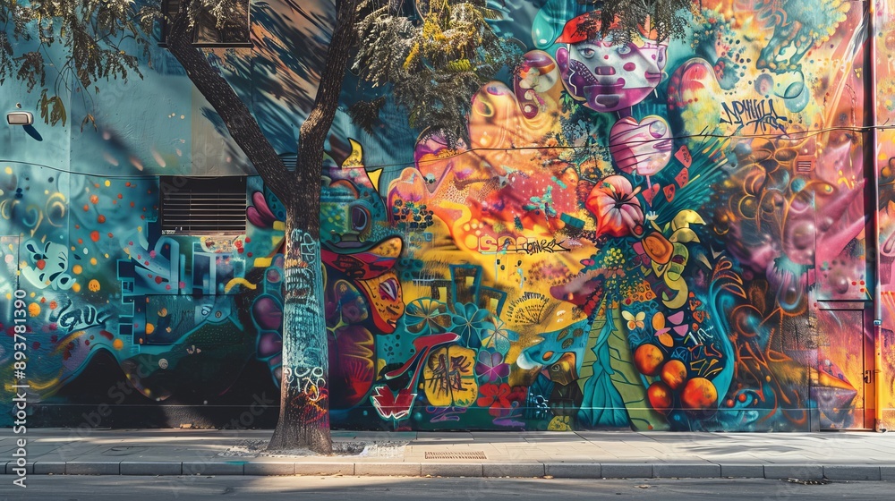 Obraz premium Urban Oasis Vibrant Street Art Mural Inspiring Creativity in the Cityscape