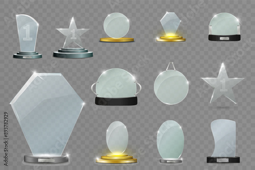 Glass figurine. Transparent form of the award. Vector image of the prize for the winner.
