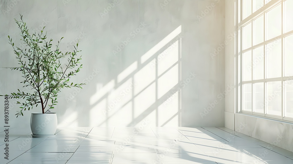 Obraz premium Minimalist Interior with Sunlight and Plant