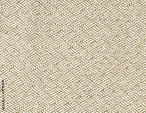 Close up photo of a beige colored woven background fabric with geometric pattern