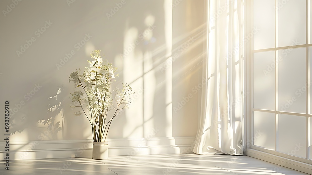 Empty White Room with Sunlight Streaming In Empty White Room with Sunlight Streaming In