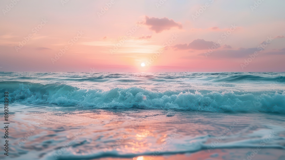 Obraz premium A serene wallpaper featuring a tranquil ocean scene with gentle waves and a pastel sunset