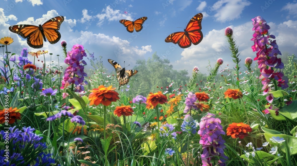 Enchanting Butterfly Paradise Vibrant Flora and Fluttering Wings in a Serene Garden Setting