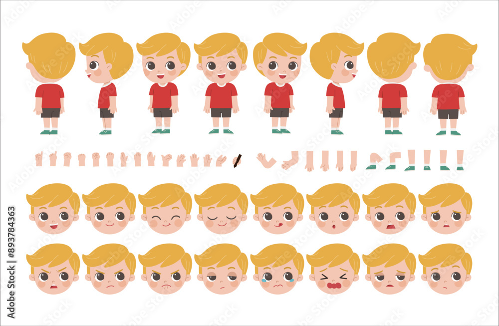 Mascot creation kit of little boy for different poses . Vector constructor with various views, emotions, poses and gestures. Schoolgirl character creation set. Mascot creation kit of little boy for different poses . Vector constructor with various views, emotions, poses and gestures. Schoolgirl character creation set.