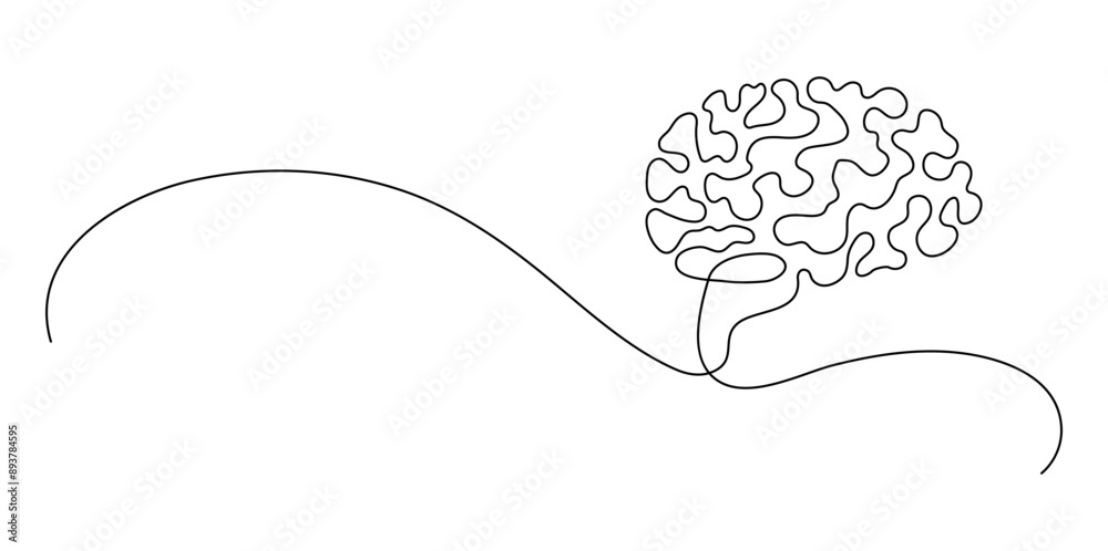 Human brain. Continuous line drawing.