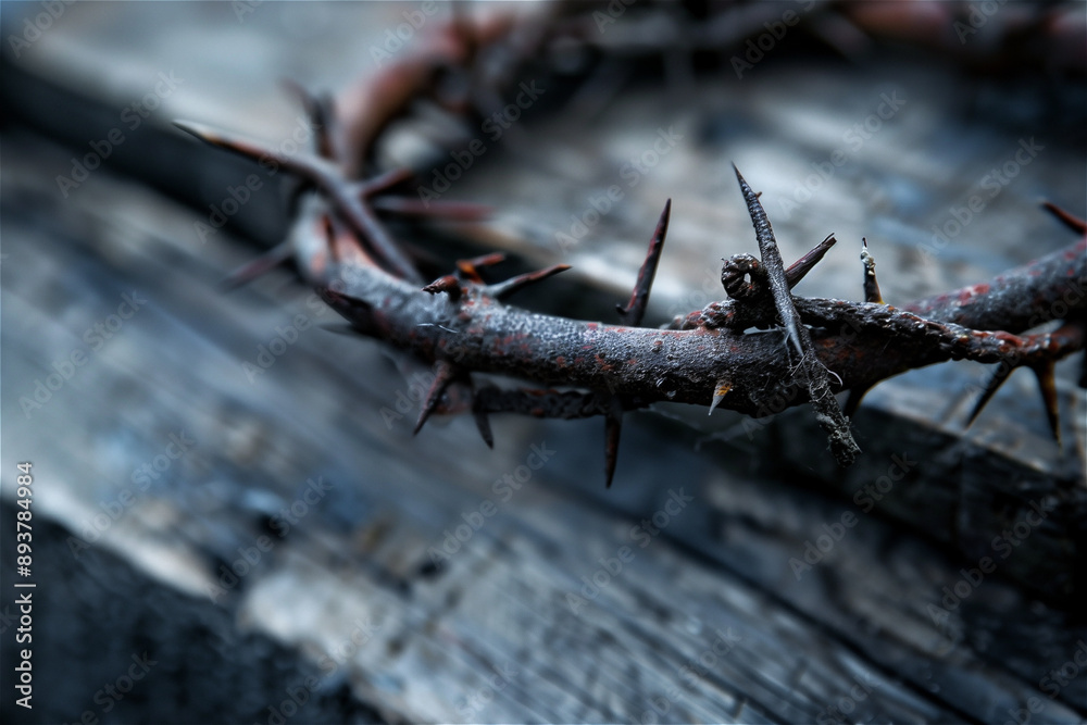 a wooden cross and a crown of thorns a wooden cross and a crown of thorns