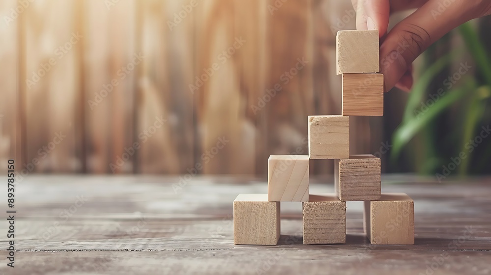 Hand Placing Wooden Blocks, Concept of Growth and Structure Hand Placing Wooden Blocks, Concept of Growth and Structure