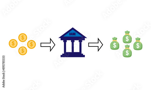 illustration vector graphic of saving in the bank can be profitable