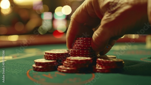 Hand Stacking Poker Chips photo