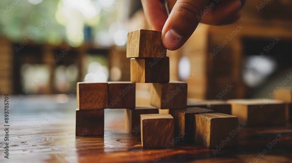 Hand Placing Wooden Blocks, Concept of Growth and Structure Hand Placing Wooden Blocks, Concept of Growth and Structure