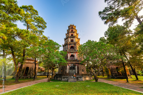 Obraz na płótnie Thien Mu pagoda from above in Hue, Vietnam