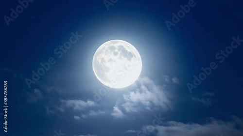 This bright full moon shines in a dark night sky. Natural phenomena