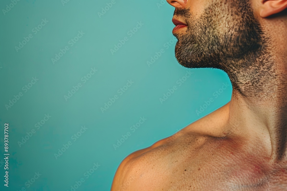 A cropped unretouched photo of a man's side with visible veins, promoting body confidence, isolated against a cool teal background A cropped unretouched photo of a man's side with visible veins, promoting body confidence, isolated against a cool teal background